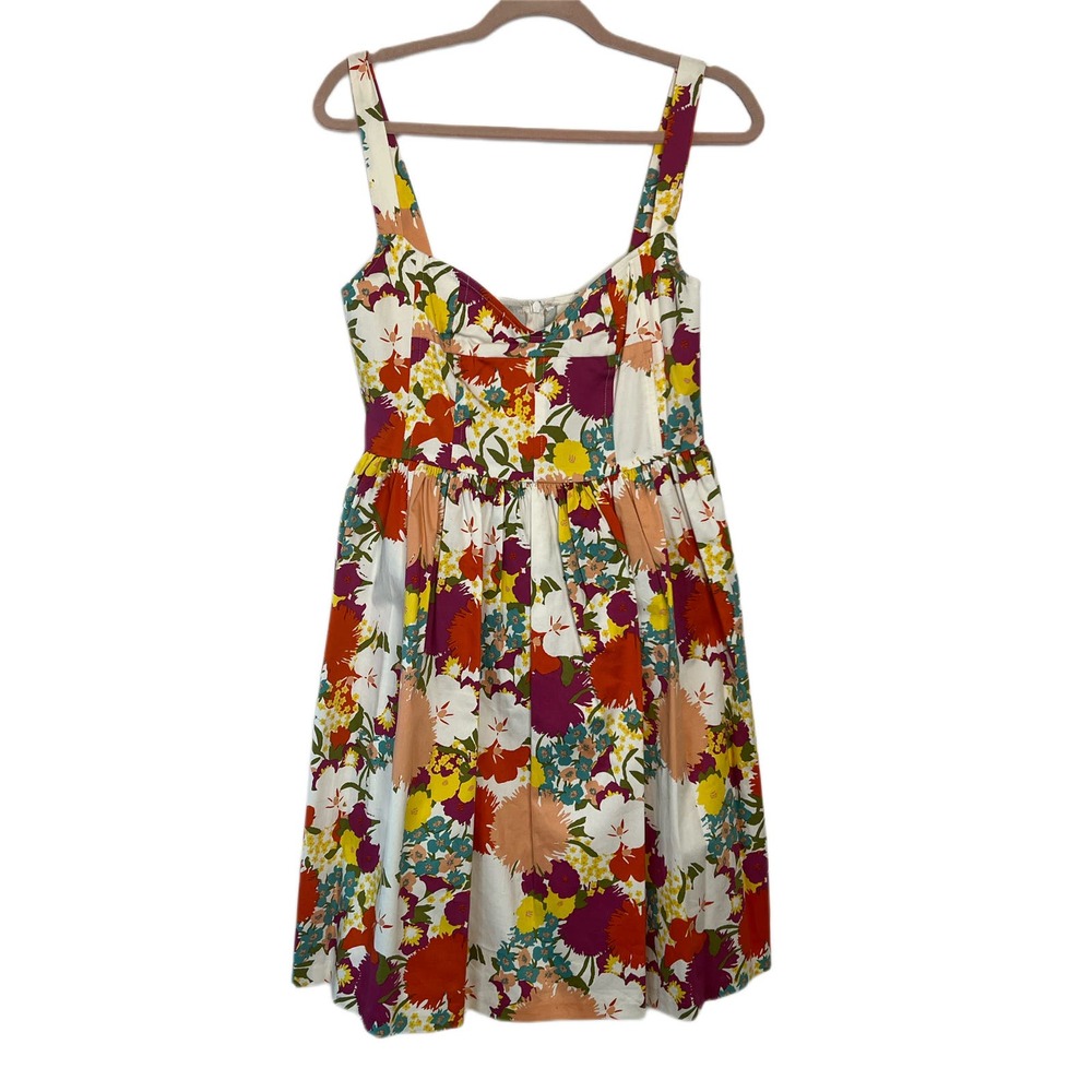 Aqua Strappy Bright Floral Sweetheart 100% Cotton Knee Length‎ Dress Size L